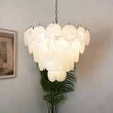 White Glass Disc Chandelier – Handcrafted Material Texture and Detail View