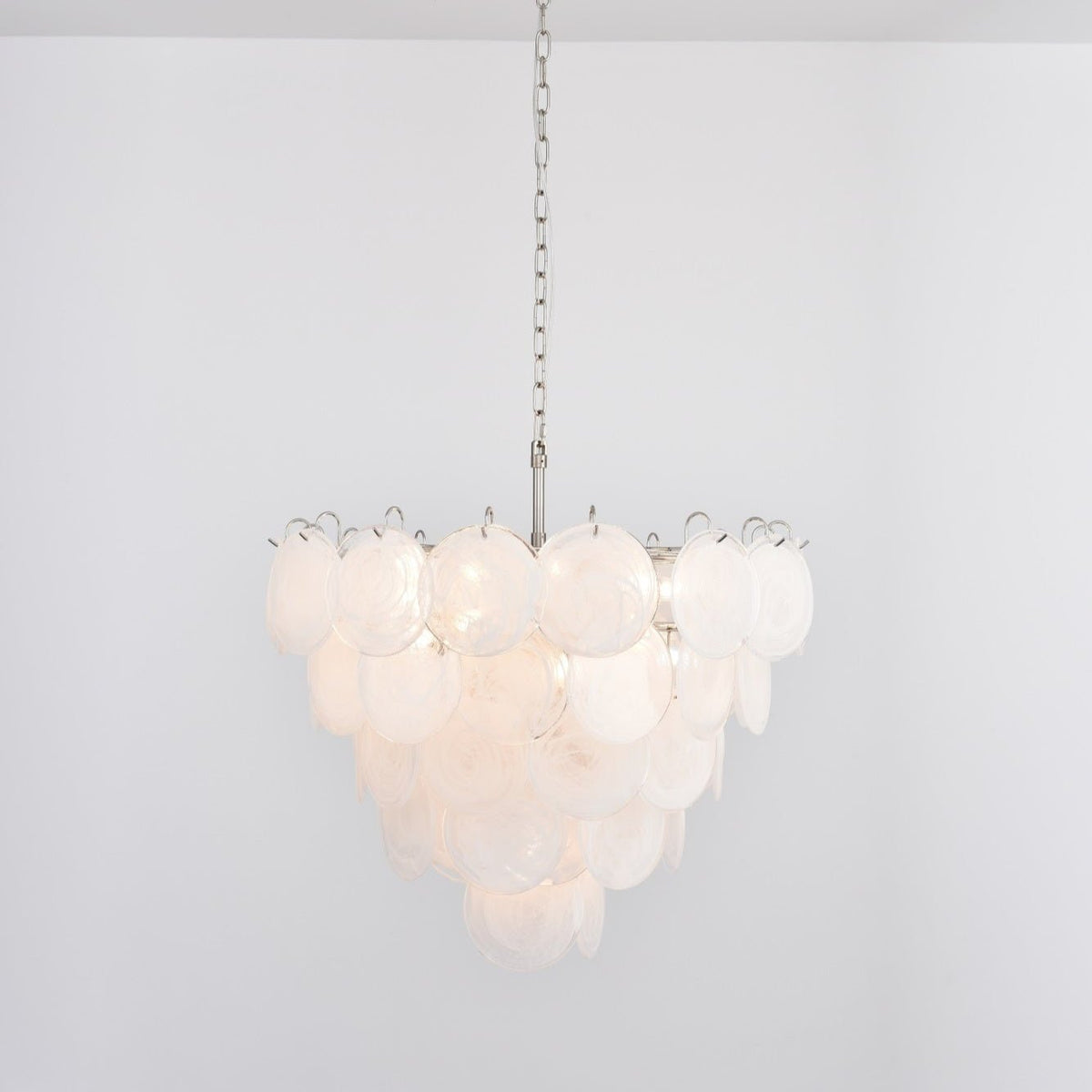 White Glass Disc Chandelier – Ambient Illumination in Luxury Interior Setting View 5