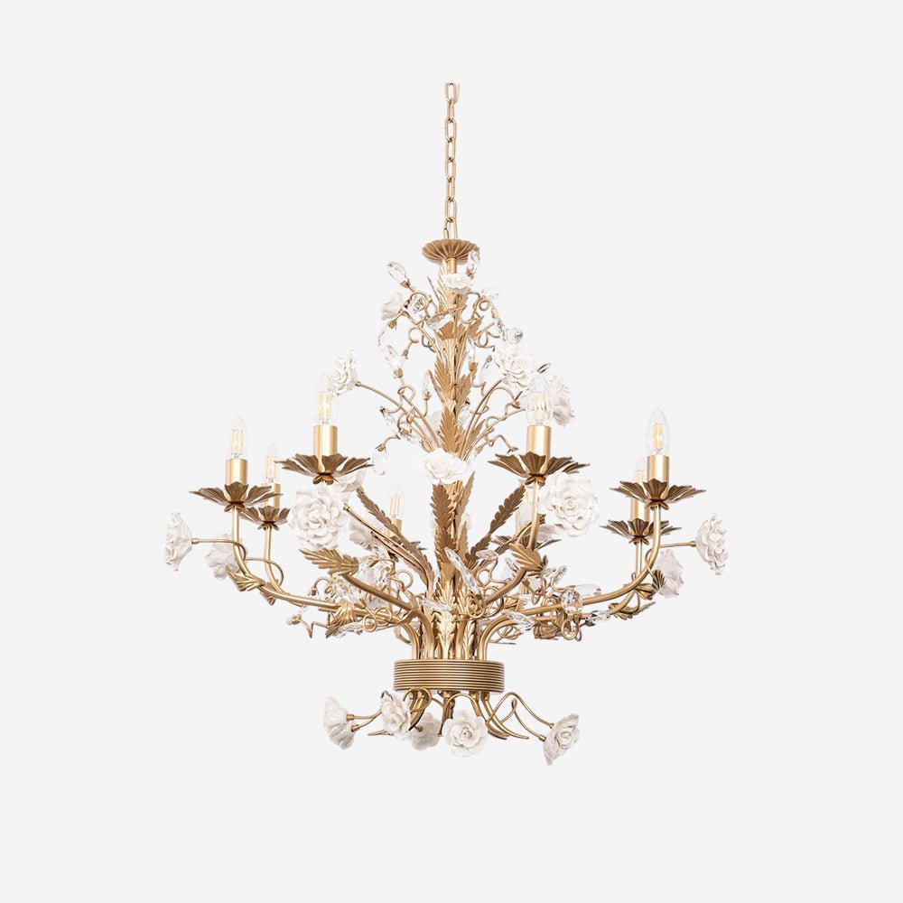White Rose Crystal Chandelier – Handcrafted Architectural Luxury Lighting Fixture