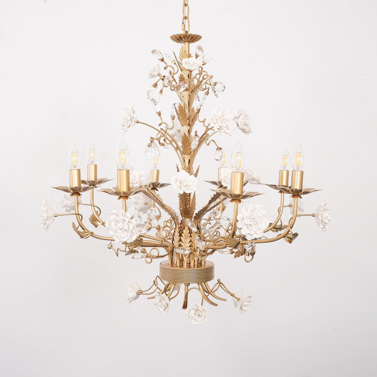 White Rose Crystal Chandelier – Ambient Illumination in Luxury Interior Setting View 16
