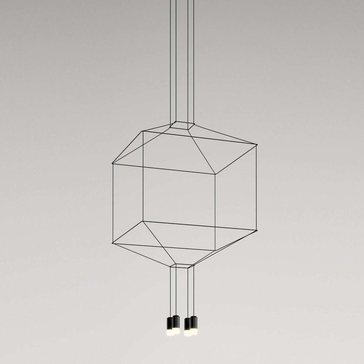 Geometric Lines Curated Iron & Glass Chandelier – illuminated warm ambiance setting #1