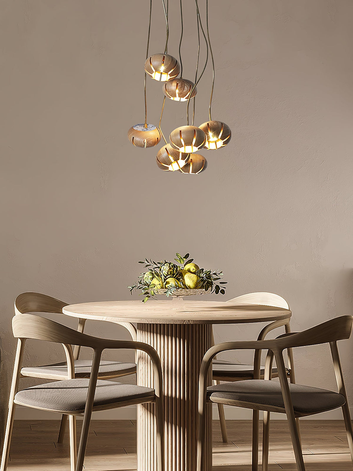 Wood Pumpkin Cluster Chandelier – Ambient Illumination in Luxury Interior Setting View 9