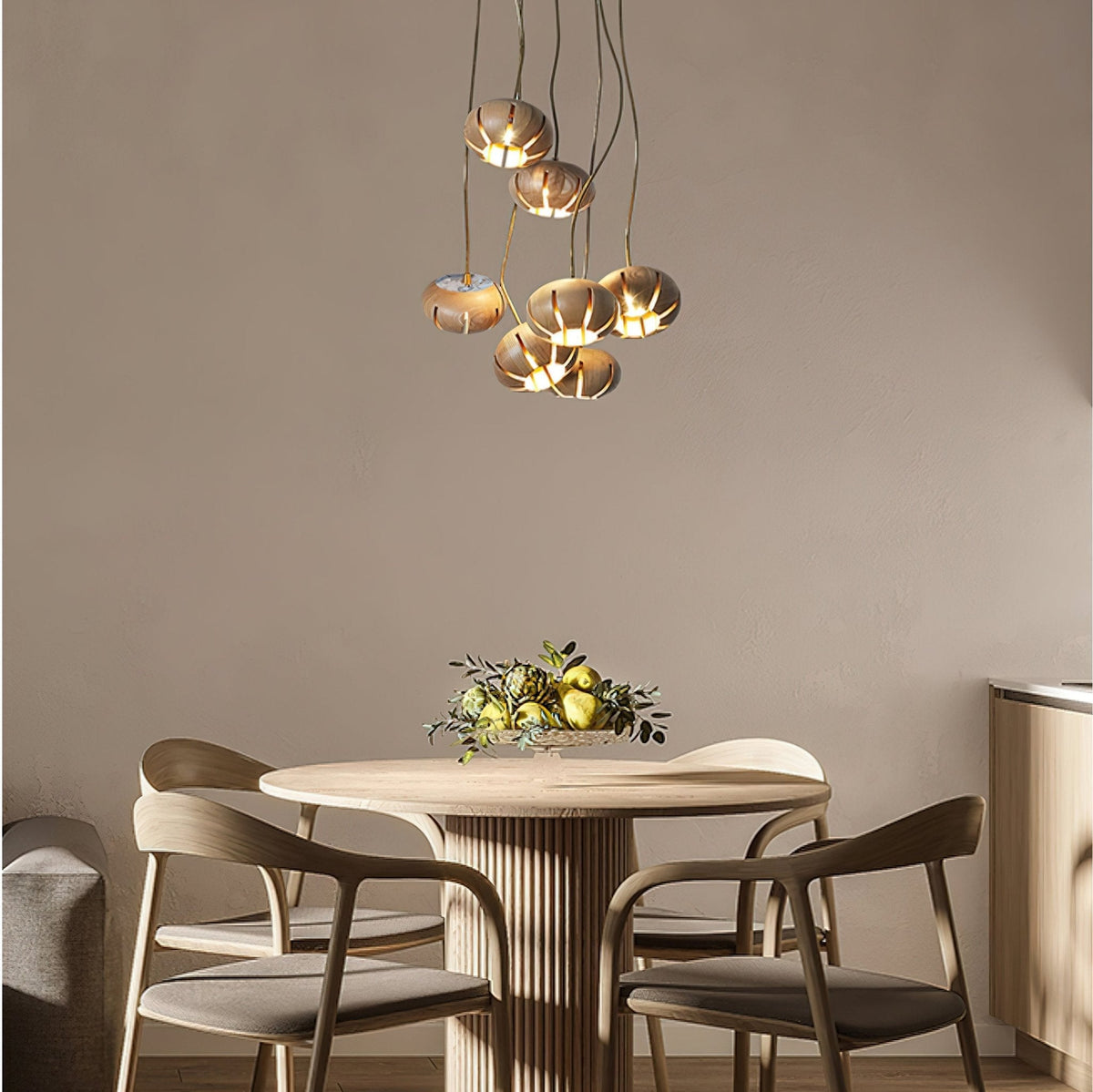 Wood Pumpkin Cluster Chandelier – Handcrafted Material Texture and Detail View