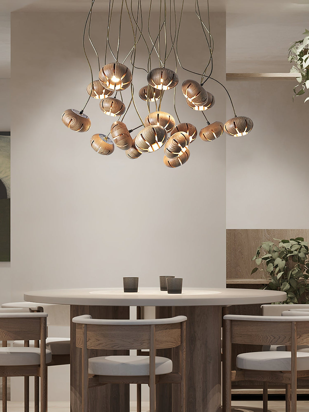 Wood Pumpkin Cluster Chandelier – Ambient Illumination in Luxury Interior Setting View 3