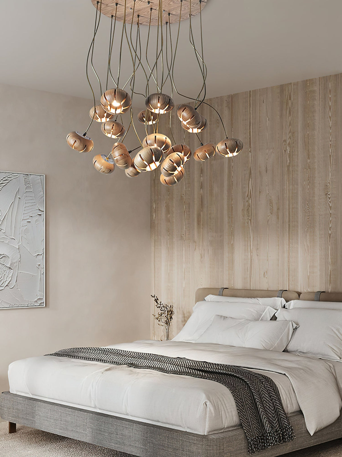 Wood Pumpkin Cluster Chandelier – Ambient Illumination in Luxury Interior Setting View 15