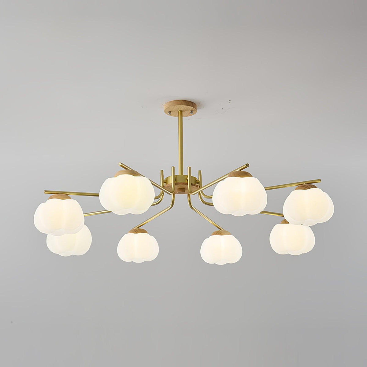 Plastic Cotton Balls Curated Iron & Glass Chande – unlit natural material contrast