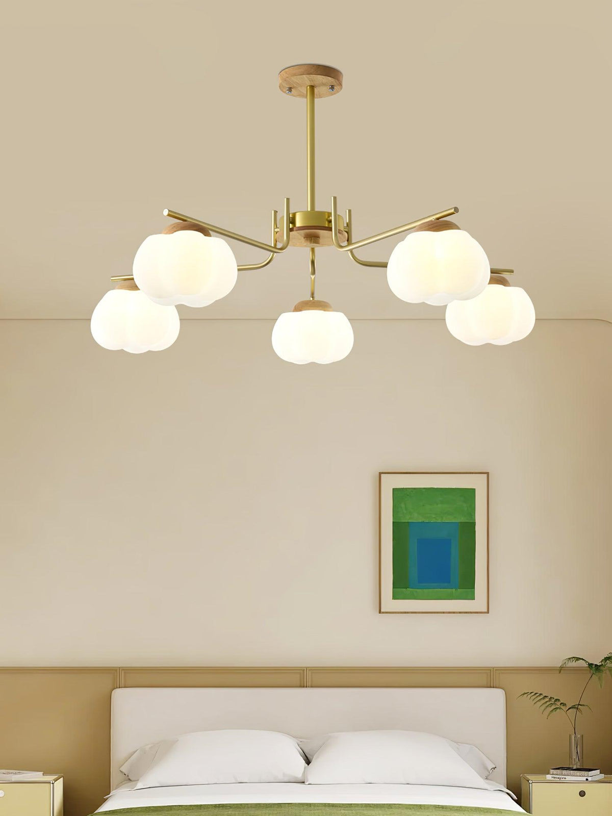 Plastic Cotton Balls Curated Iron & Glass Chande – full fixture elevation view