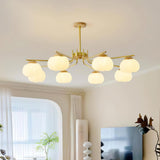 Plastic Cotton Balls Curated Iron & Glass Chande warm illuminated room view