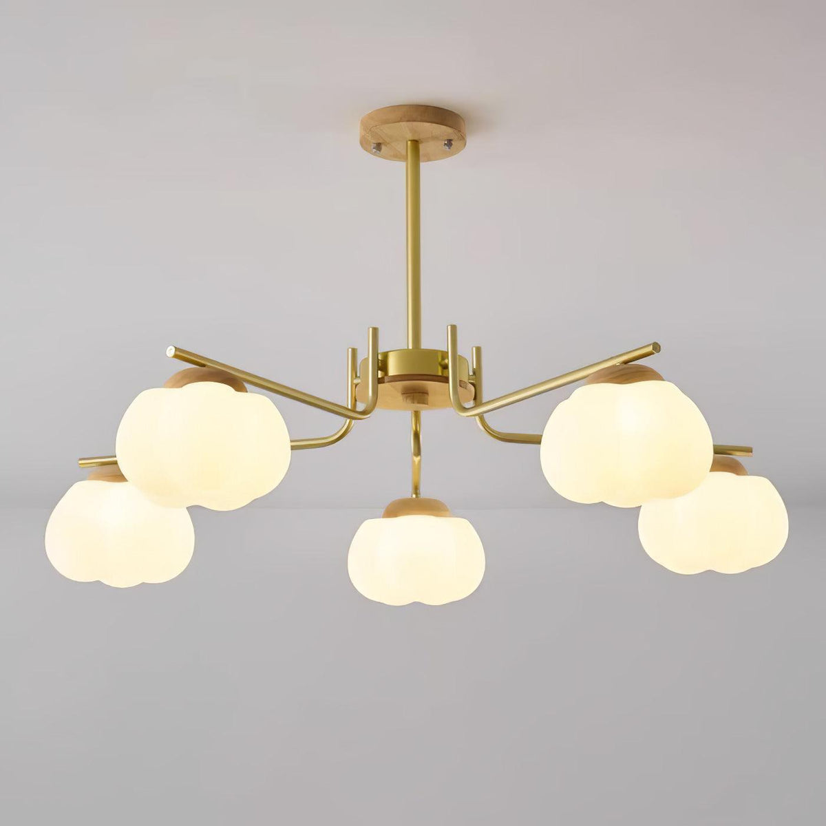 Plastic Cotton Balls Curated Iron & Glass Chande – illuminated warm ambiance setting #1