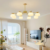 Plastic Cotton Balls Curated Iron & Glass Chande installed in residential dining space