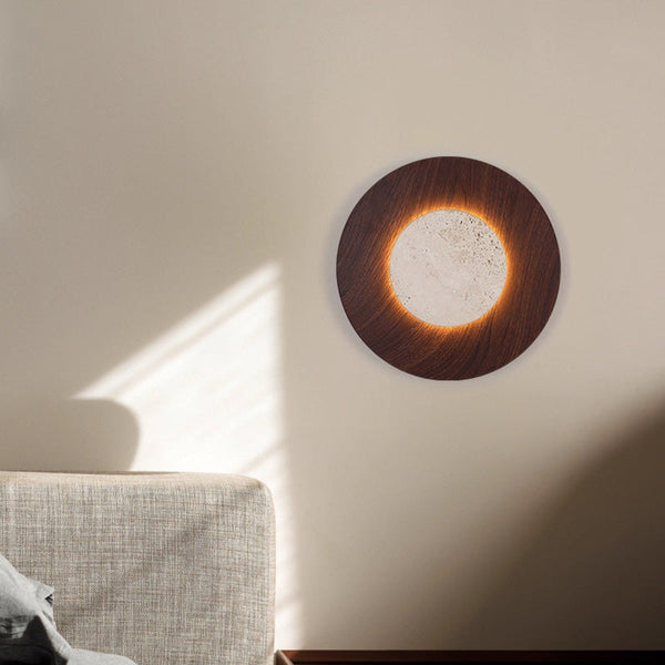 Yellow Travertine & Oak Wall Lamp | Natural Stone Designer Sconce | JINSHE