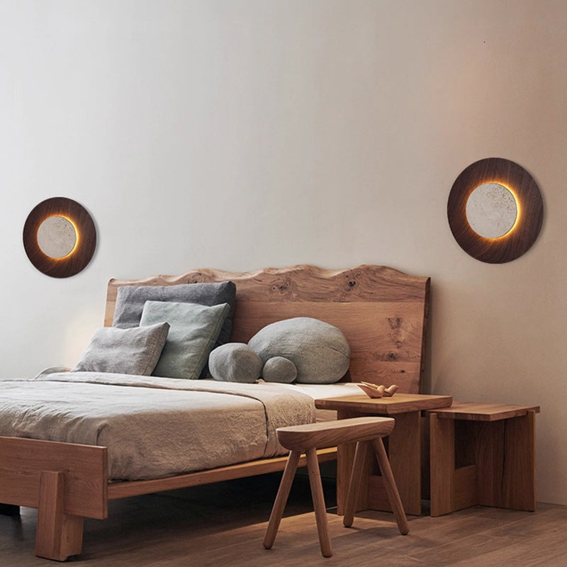 Yellow Travertine Wall Lamp View 9 | Yellow Travertine & Oak Wall Lamp | Natural Stone Designer Sconce | JINSHE | JINSHE