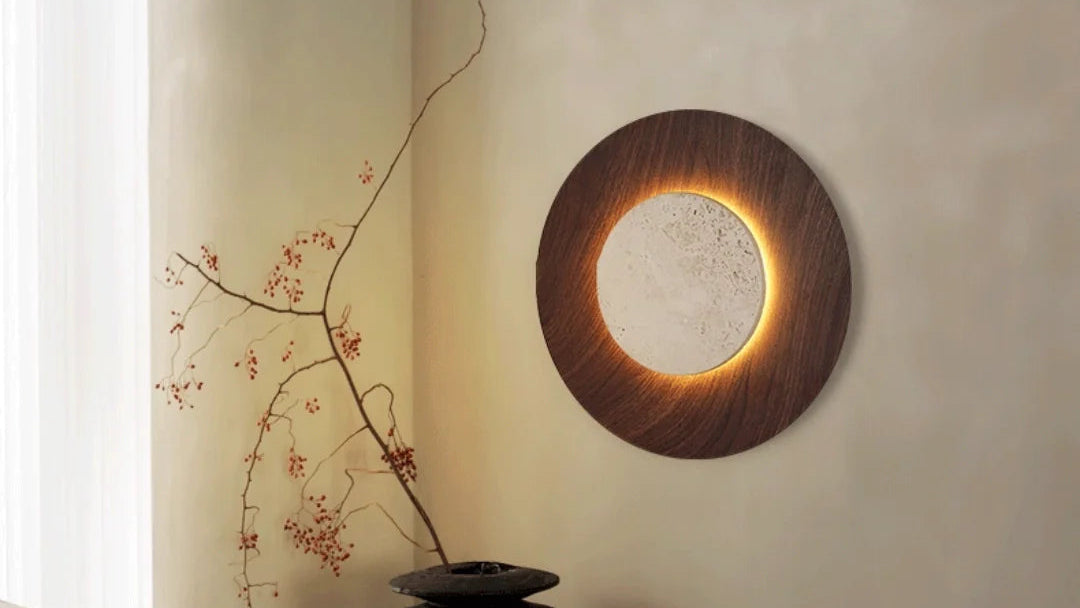 Yellow Travertine Wall Lamp View 2 | Yellow Travertine & Oak Wall Lamp | Natural Stone Designer Sconce | JINSHE | JINSHE
