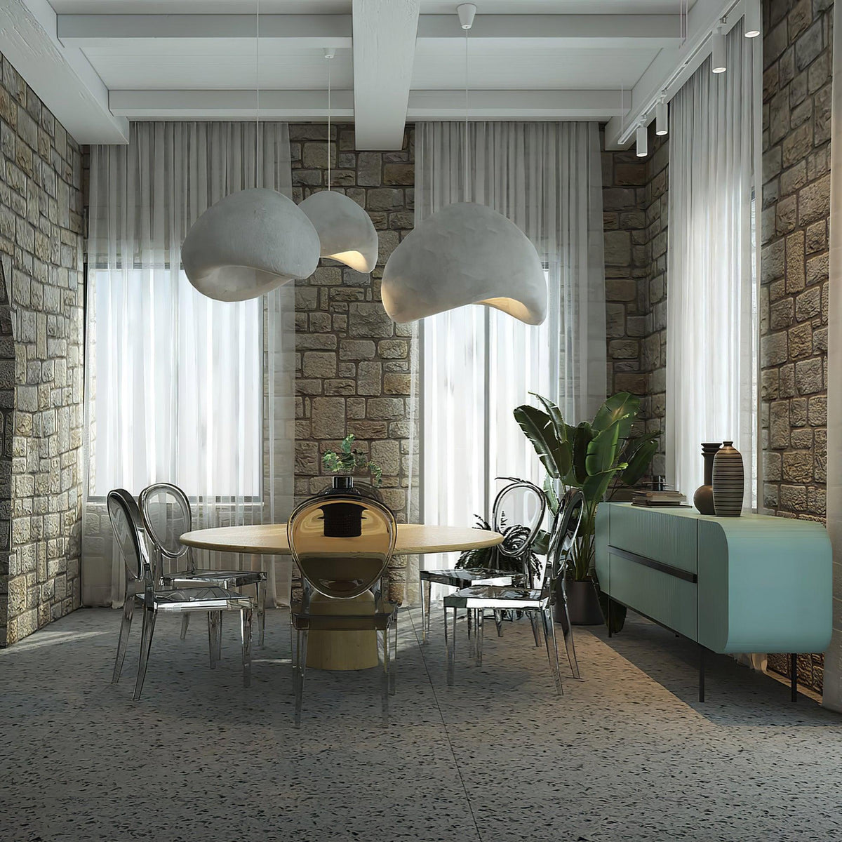 Zenra Wabi-Sabi Organic Curated Iron & Glass Cha – spatial dining room perspective